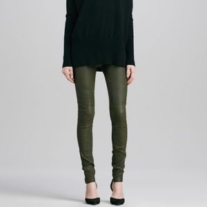 Vince Leather Olive Green Motorcycle Skinny Pants